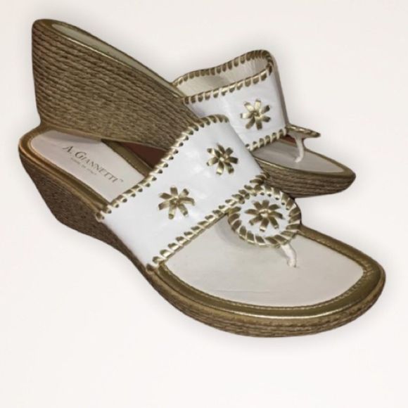 A. GIANNETTI Italian Leather Wedge Espadrille Thong Sandals - Picture 1 of 11